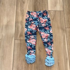 EUC Girls Boutique Ruffle Leggings Stretch Pants Size 7 Floral Flower Print